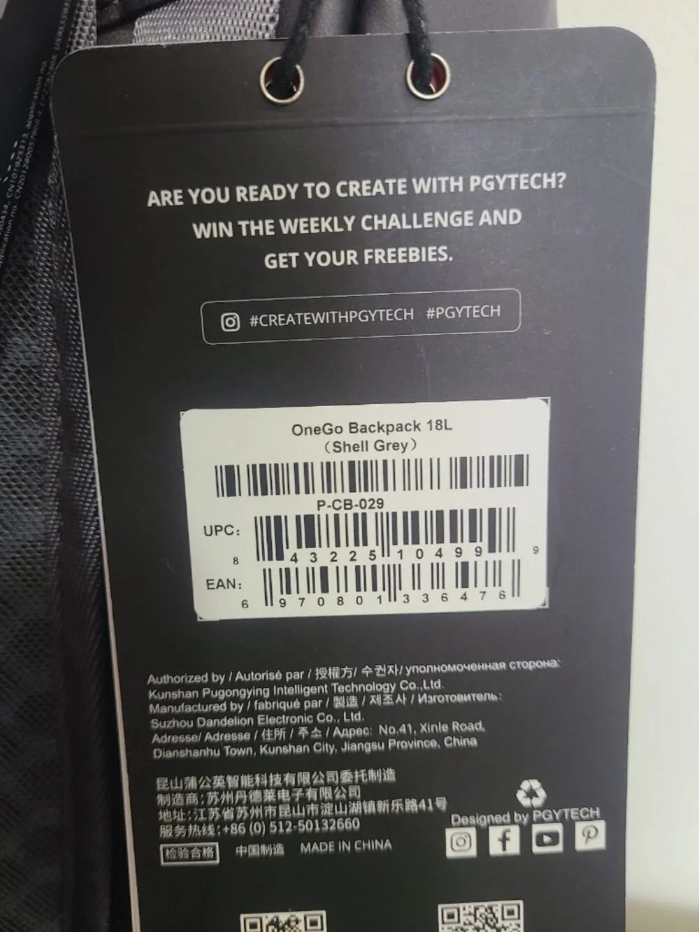 NWT PGYTECH OneGo Camera Backpack 18L Shell Gray